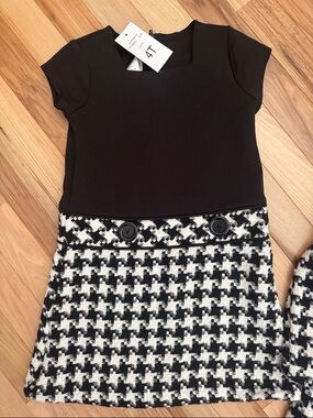 Black and White Houndstooth Coat with Bow Pockets